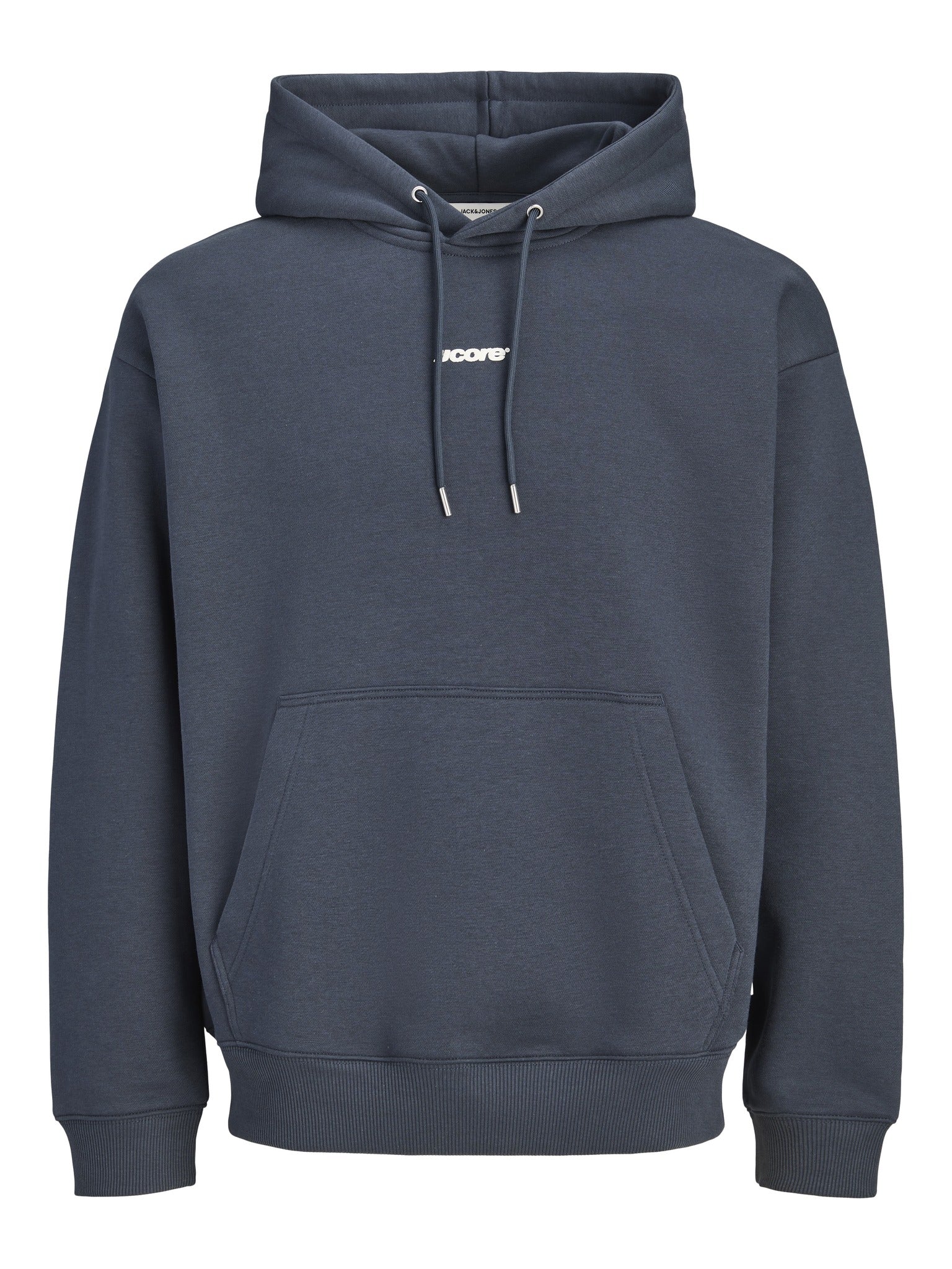 JACK & JONES Club Back Script Print Sweat Hoodie in Outer Space front view