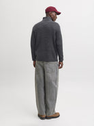 JACK & JONES Frederiksberg Ollie Knit Half Zip in Black back model view