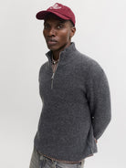 JACK & JONES Frederiksberg Ollie Knit Half Zip in Black angled model view
