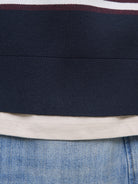JACK & JONES Atocha Knit Stripe Polo in Sky Captain Sea Salt / Chocolate Truffle textured knit hem detail