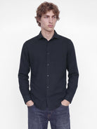 JACK & JONES Parker Corduroy Long Sleeve Shirt in Night Sky on model