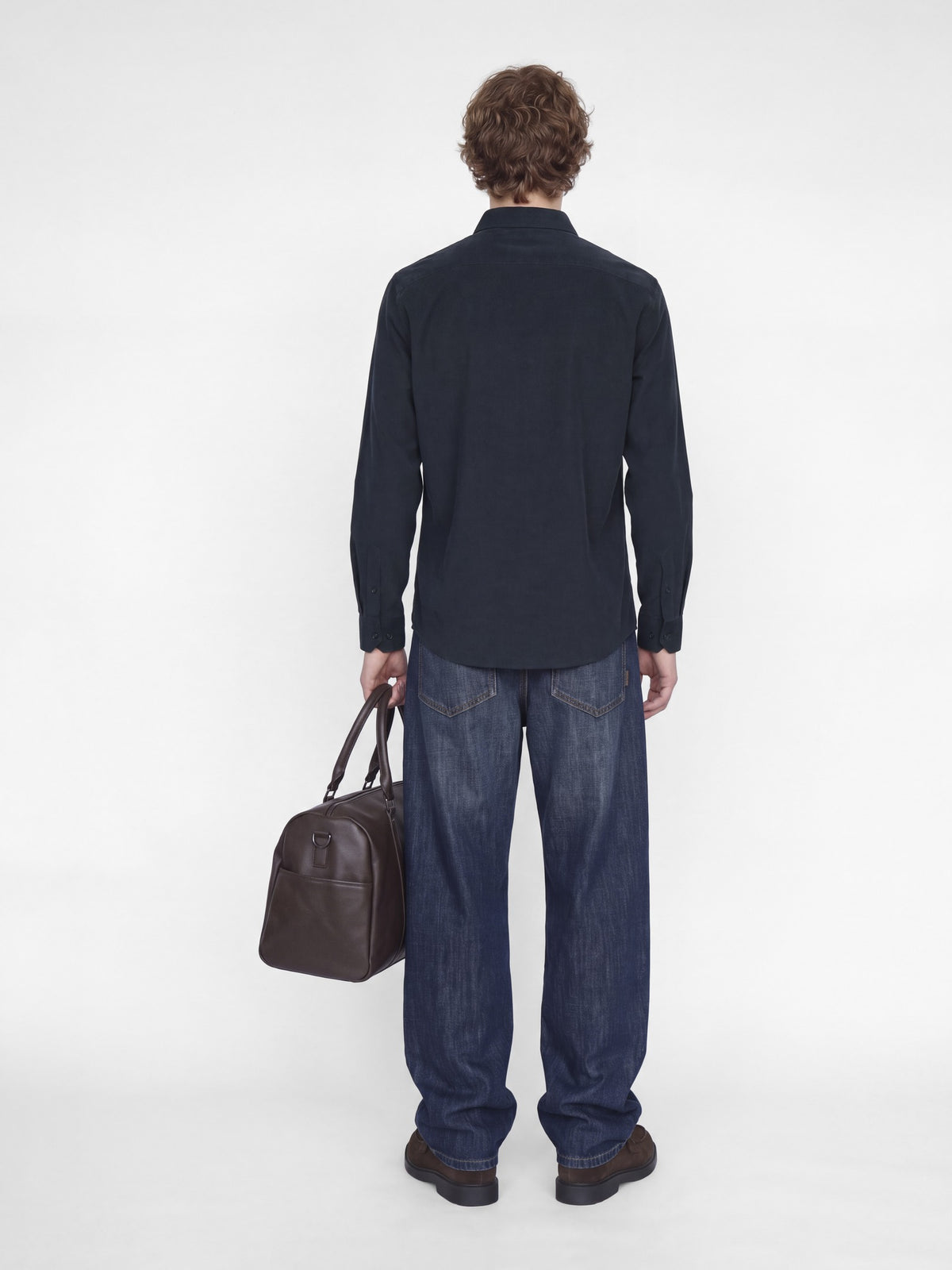 JACK & JONES Parker Corduroy Long Sleeve Shirt in Night Sky back view on model