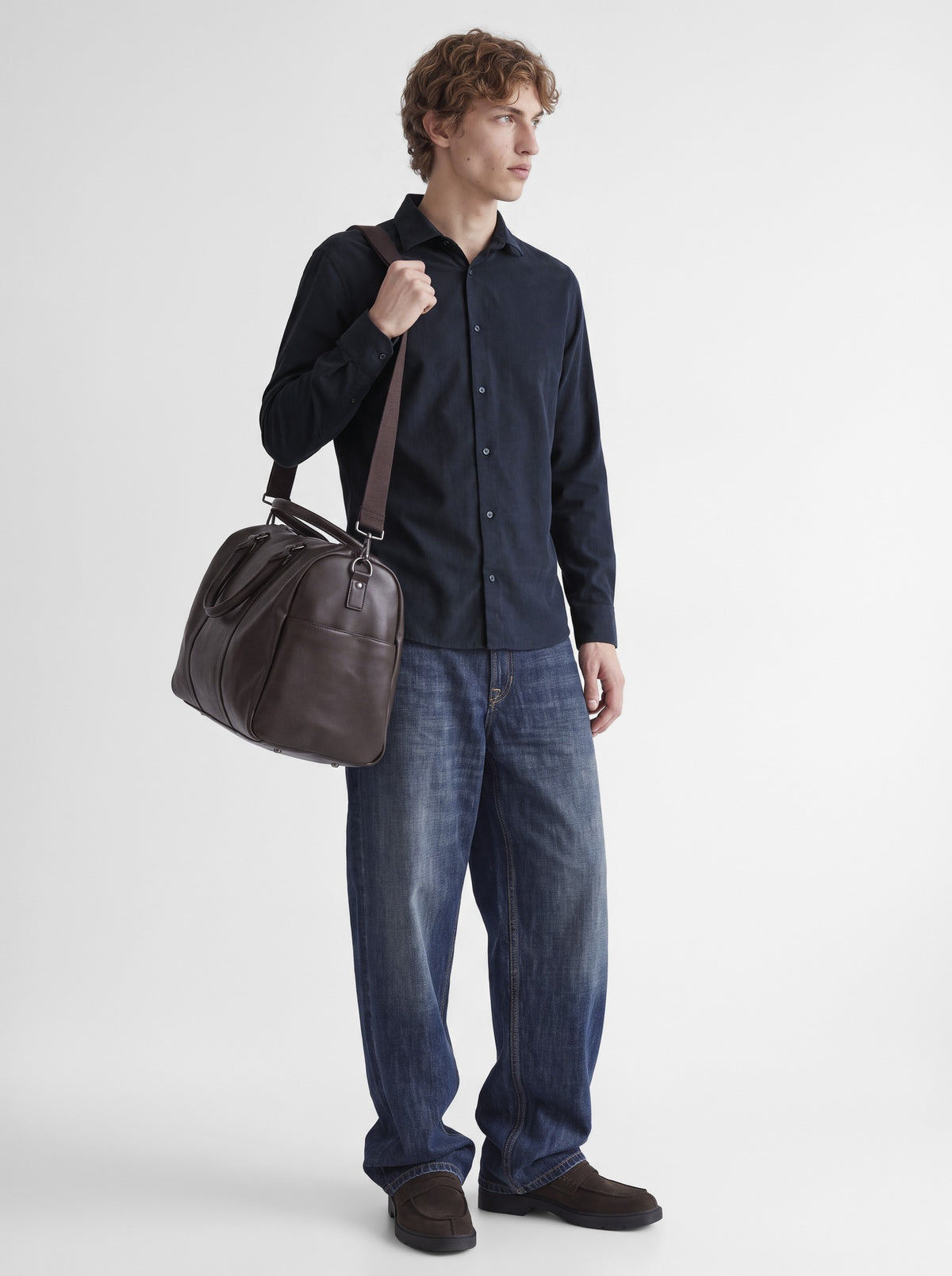 JACK & JONES Parker Corduroy Long Sleeve Shirt in Night Sky side view
