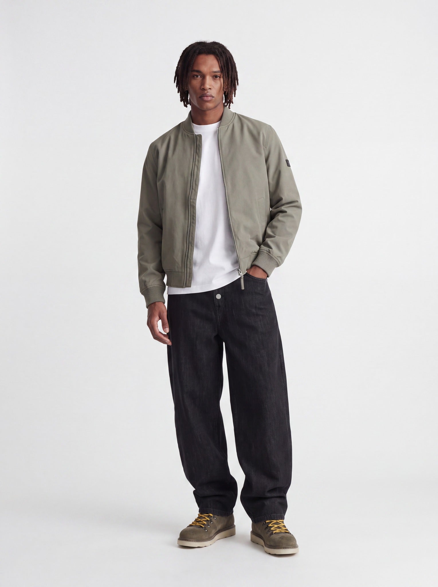 JACK & JONES Josh Bomber Jacket in Smokey Olive full length model view
