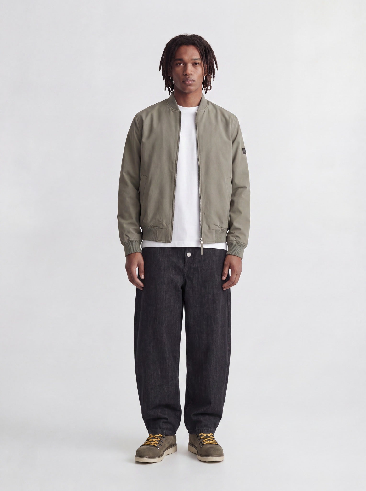 JACK & JONES Josh Bomber Jacket in Smokey Olive angled model view