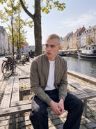 JACK & JONES Josh Bomber Jacket in Smokey Olive lifestyle model view