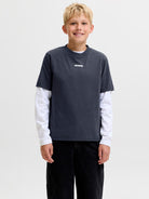Jack Jones Youths Club Back Script Crew Neck Tee Junior - Outer Space in Outer Space JJ full length model view