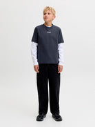 Jack Jones Youths Club Back Script Crew Neck Tee Junior - Outer Space in Outer Space JJ angled model view