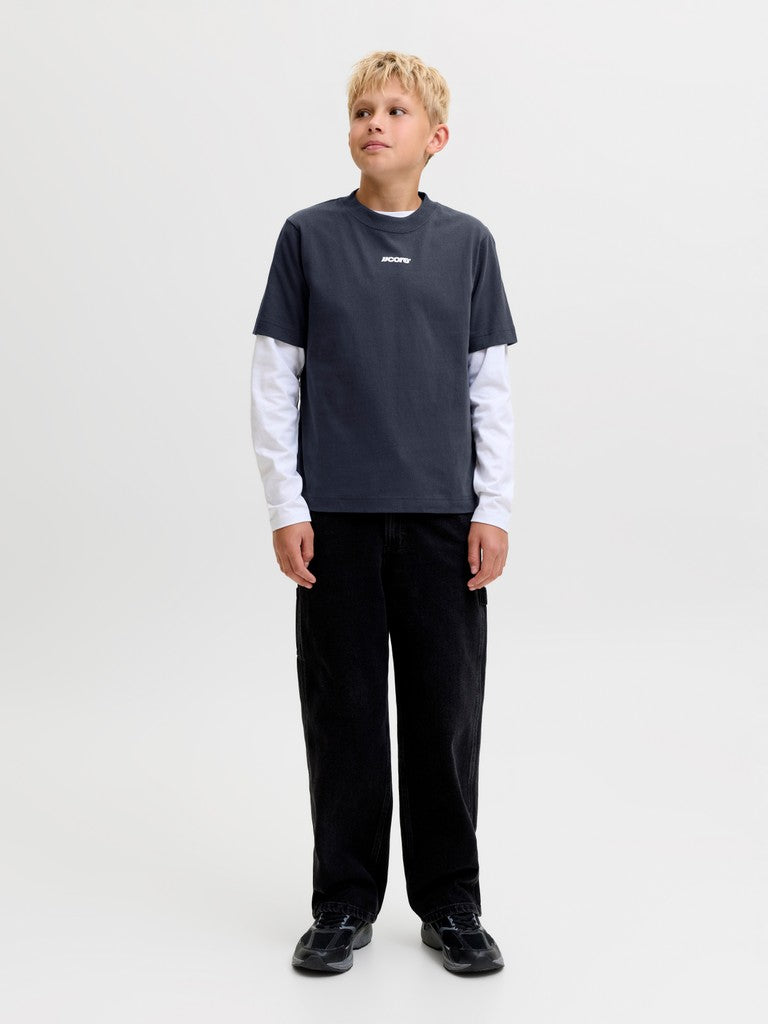 Jack Jones Youths Club Back Script Crew Neck Tee Junior - Outer Space in Outer Space JJ angled model view