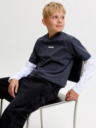 Jack Jones Youths Club Back Script Crew Neck Tee Junior - Outer Space in Outer Space JJ seated model view