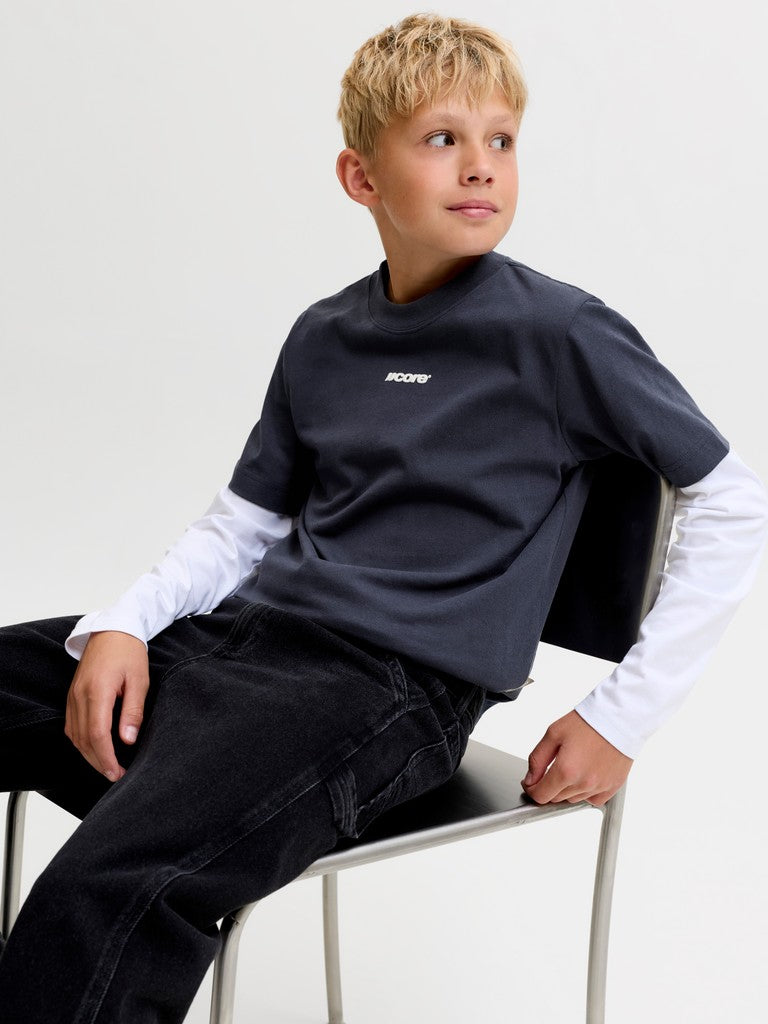 Jack Jones Youths Club Back Script Crew Neck Tee Junior - Outer Space in Outer Space JJ seated model view