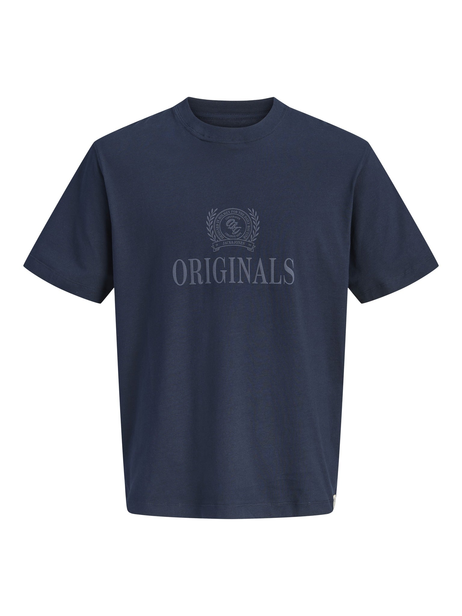 Jack Jones Youths Frederiksberg Monogram Crew Neck Tee Junior in Sky Captain front view
