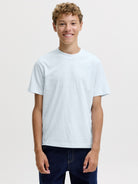Jack Jones Youths Frederiksberg Monogram Crew Neck Tee Junior in Ice Water front model view
