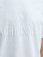 Jack Jones Youths Frederiksberg Monogram Crew Neck Tee Junior in Ice Water embossed logo detail