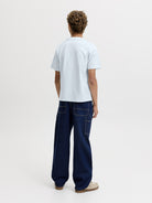 Jack Jones Youths Frederiksberg Monogram Crew Neck Tee Junior in Ice Water back model view