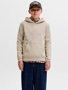 Jack Jones Youths Frederiksberg Monogram Junior Sweat Hoodie in Feather Gray full length model view