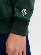 Jack Jones Youths Frederiksberg Monogram Junior Sweat Hoodie in Pine Grove sleeve logo detail