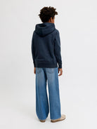 Jack Jones Youths Frederiksberg Monogram Junior Sweat Hoodie in Sky Captain back model view