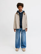 Jack Jones Youths Frederiksberg Monogram Junior Sweat Hoodie in Sky Captain full length model view