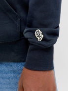 Jack Jones Youths Frederiksberg Monogram Junior Sweat Hoodie in Sky Captain sleeve logo detail