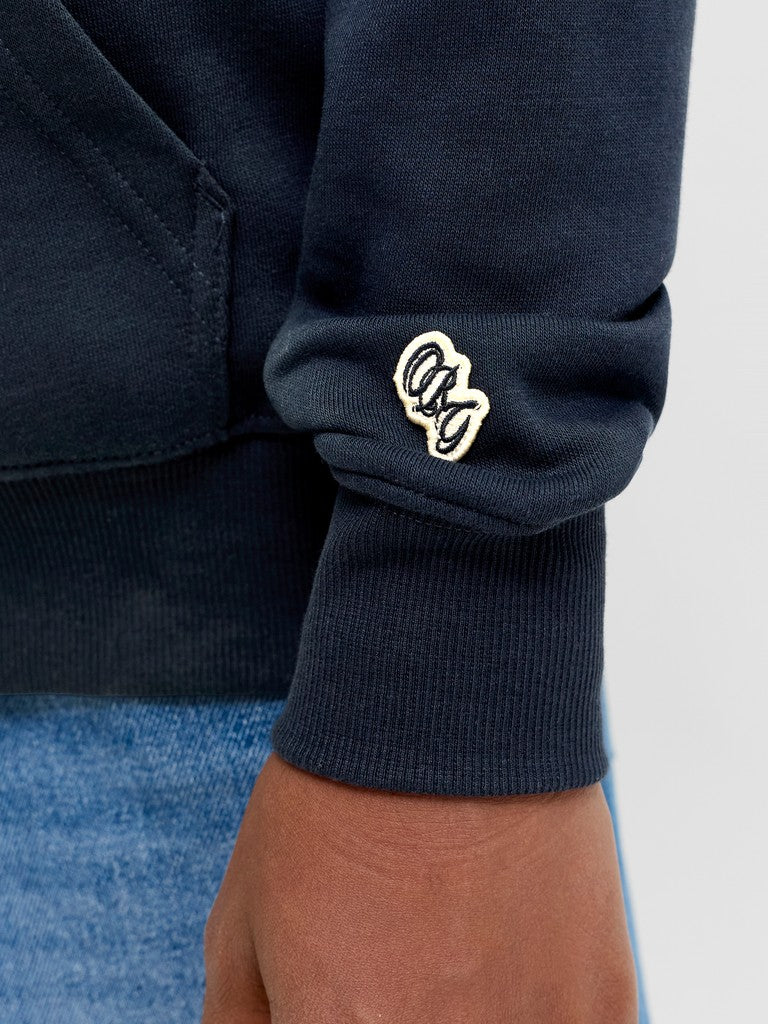 Jack Jones Youths Frederiksberg Monogram Junior Sweat Hoodie in Sky Captain sleeve logo detail