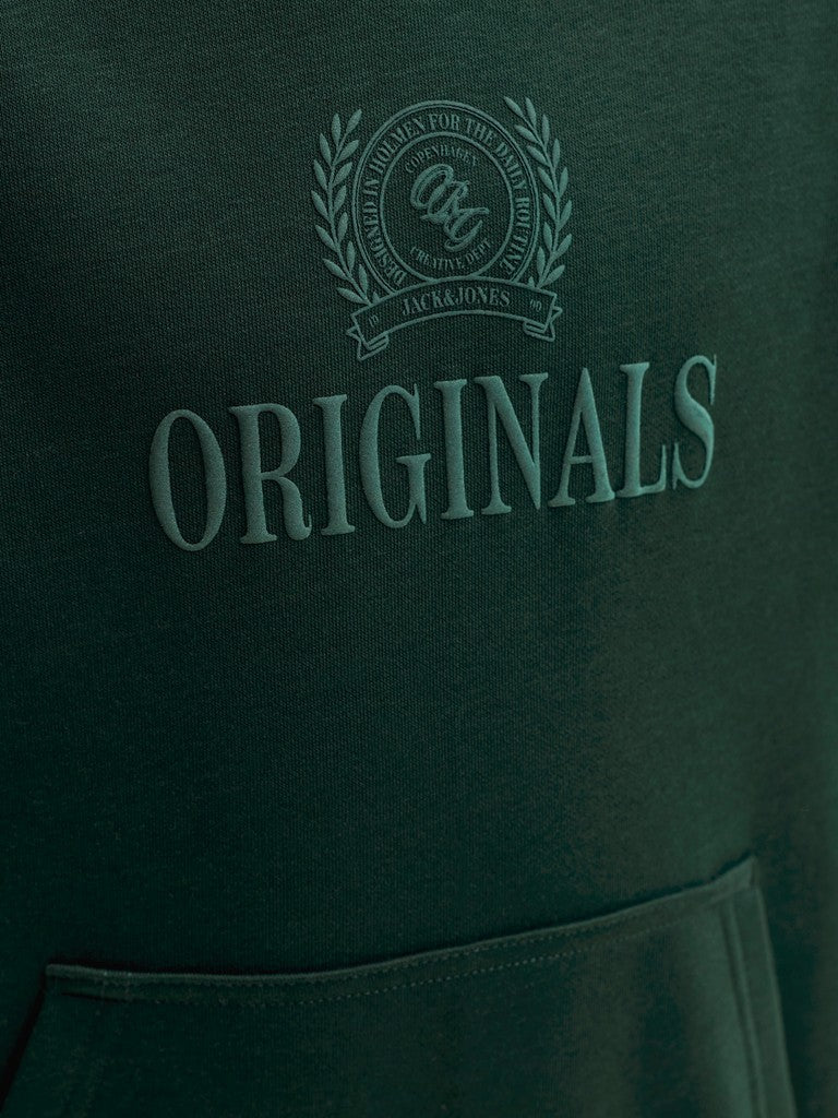 Jack Jones Youths Frederiksberg Monogram Junior Sweat Hoodie in Pine Grove logo print detail