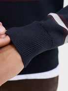 Jack Jones Junior Atocha Knit Stripe Polo Junior in Sky Captain Sea Salt / Chocolate Truffle ribbed cuff