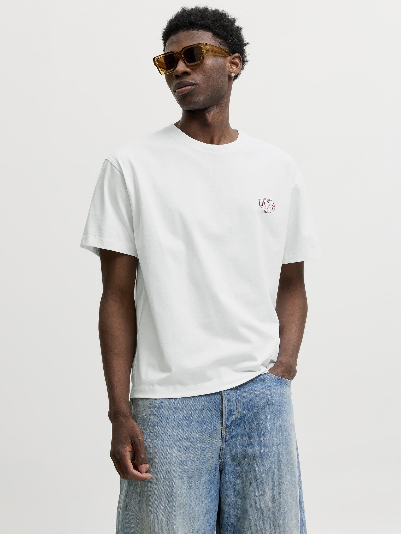 JACK & JONES Salamanco Photo Back Crew Neck Tee in Bright White angled model view
