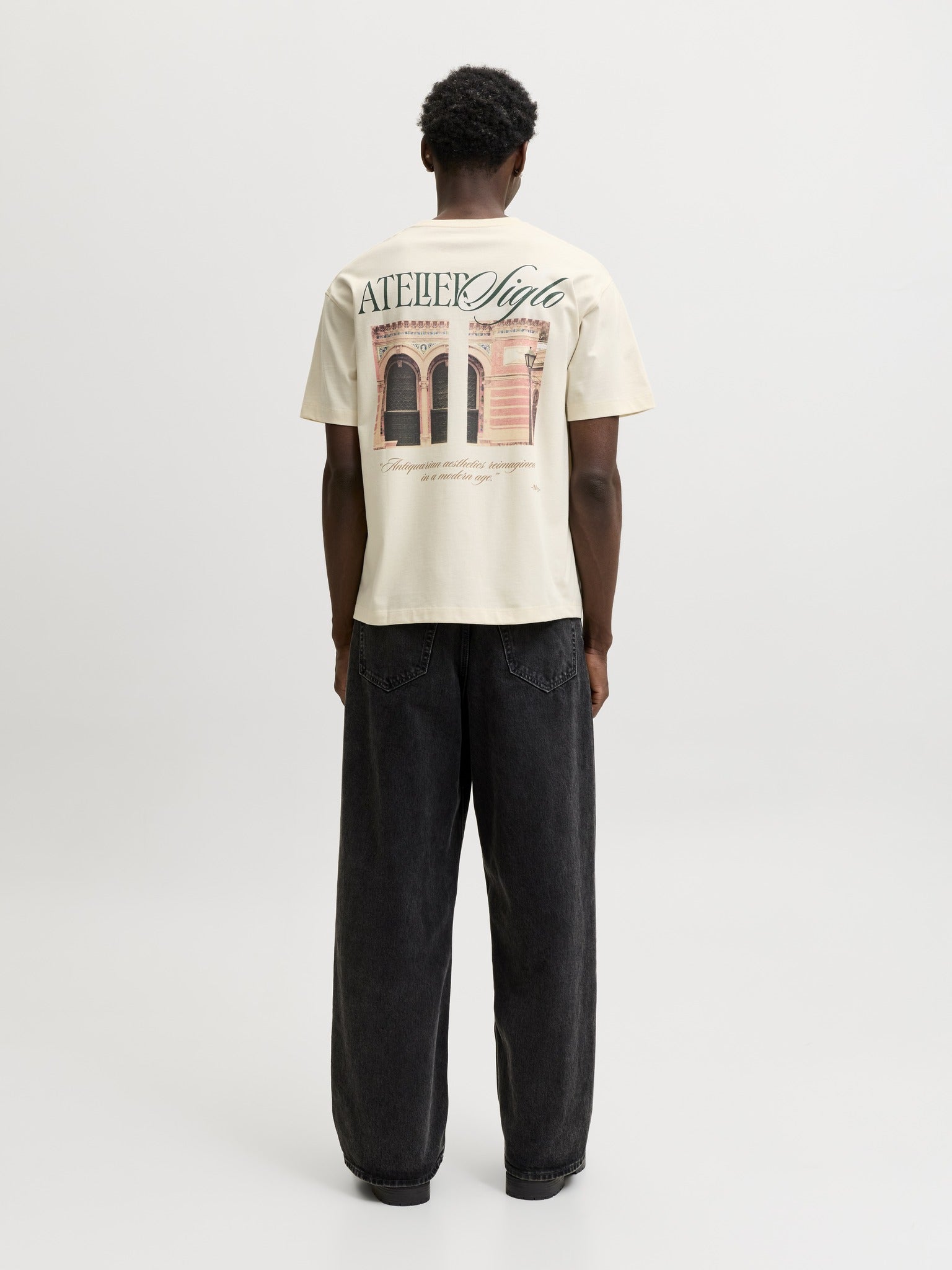 JACK & JONES Salamanco Photo Back Crew Neck Tee in Antique White back model view
