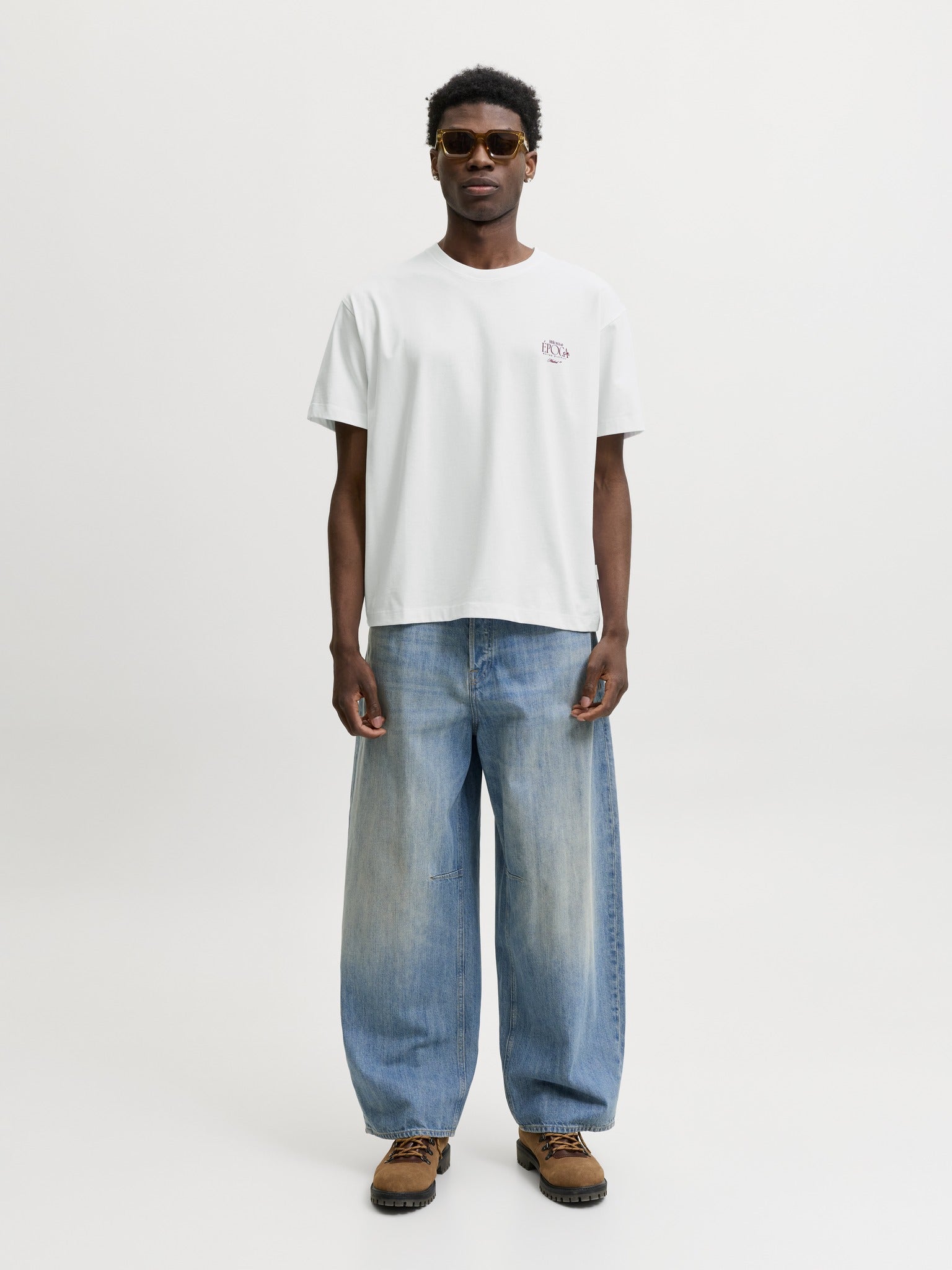 JACK & JONES Salamanco Photo Back Crew Neck Tee in Bright White full length model view