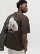 JACK & JONES Salamanco Photo Back Crew Neck Tee in Java angled model view angled model view