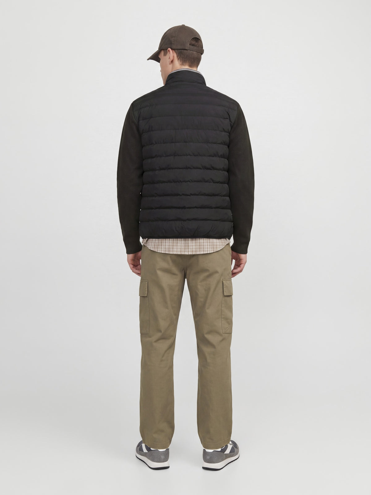 JACK & JONES Garry Hybrid Jacket in Black back view on model