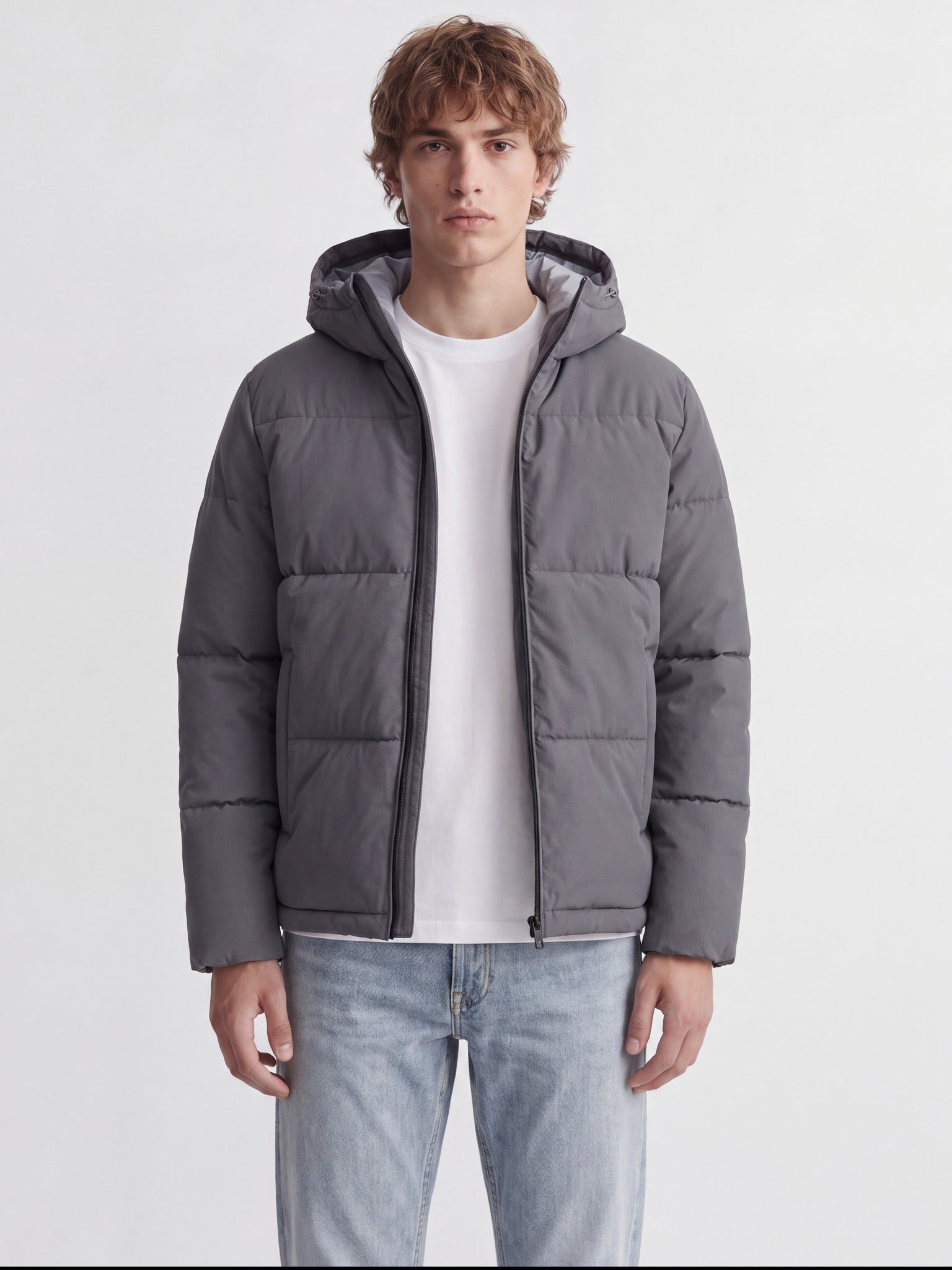 JACK & JONES Galaxy Puffer Jacket in Asphalt full length view