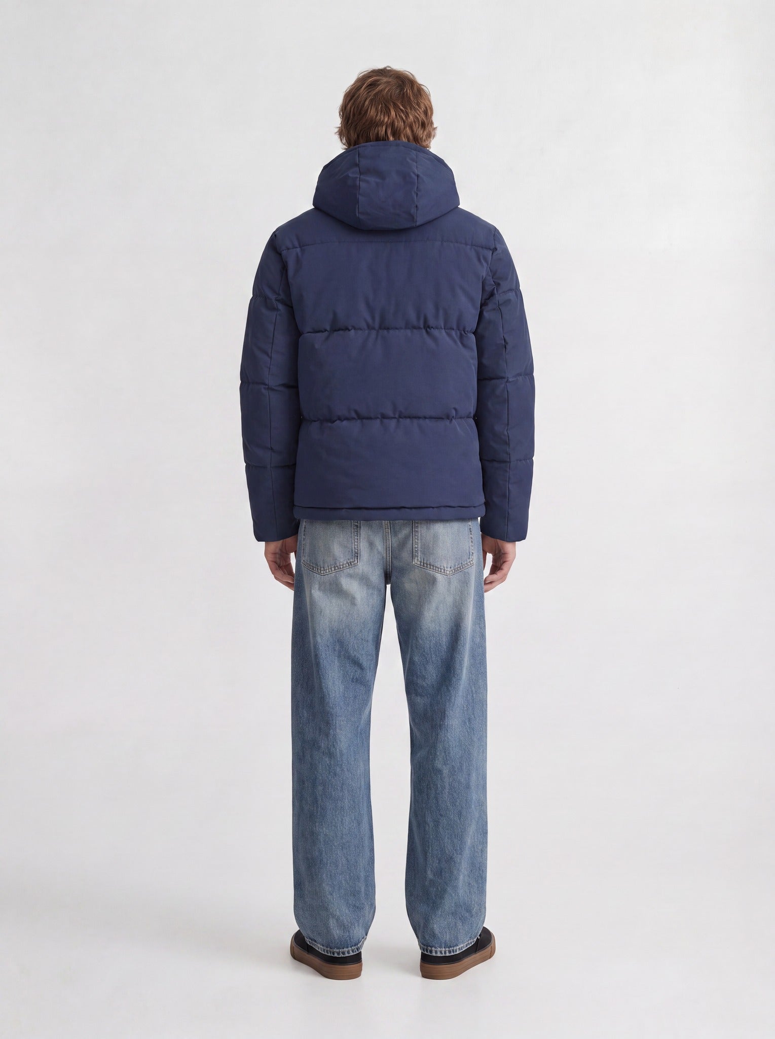 JACK & JONES Galaxy Puffer Jacket in Sky Captain back view on model
