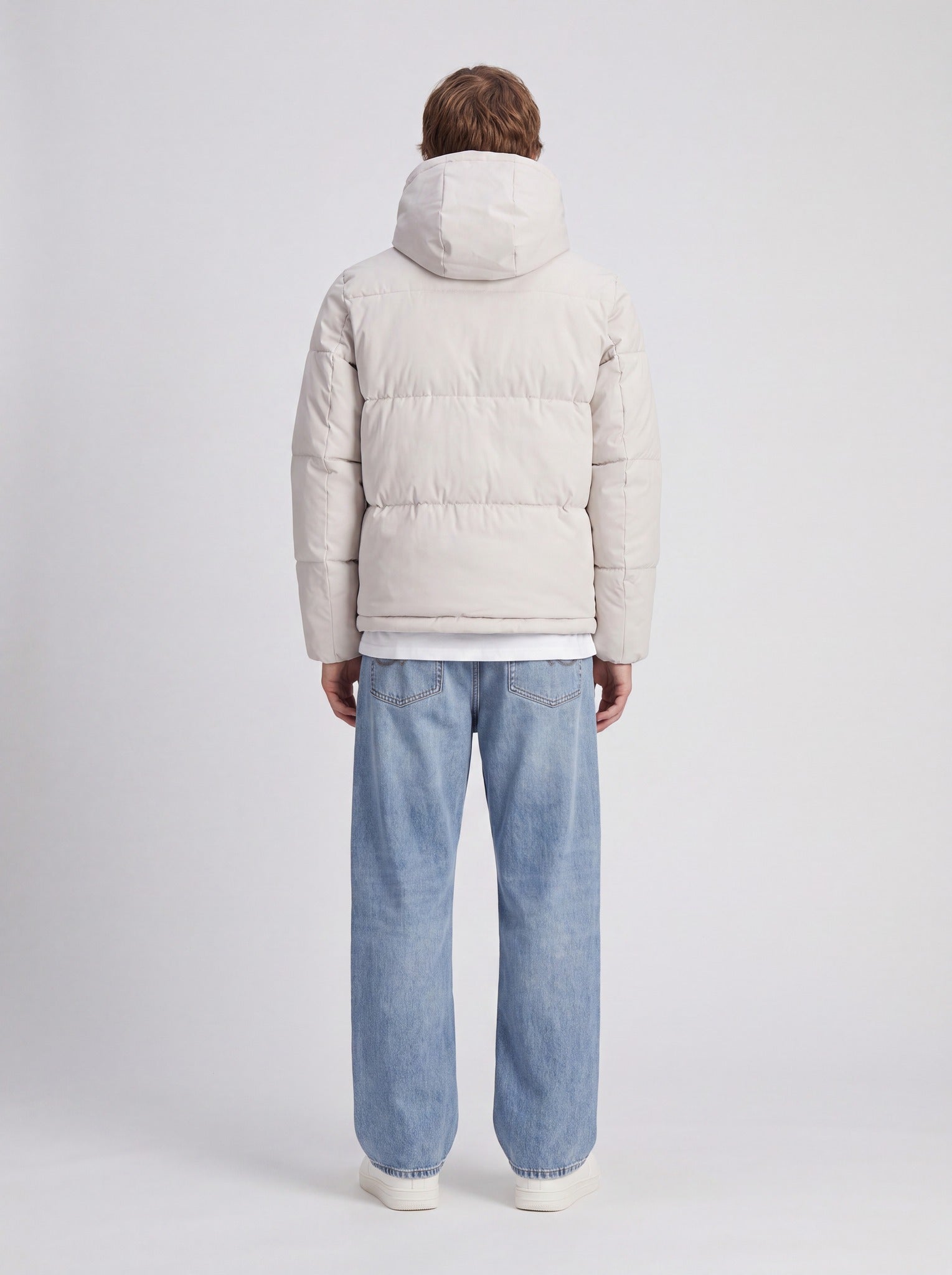JACK & JONES Galaxy Puffer Jacket in Moonbeam back view on model