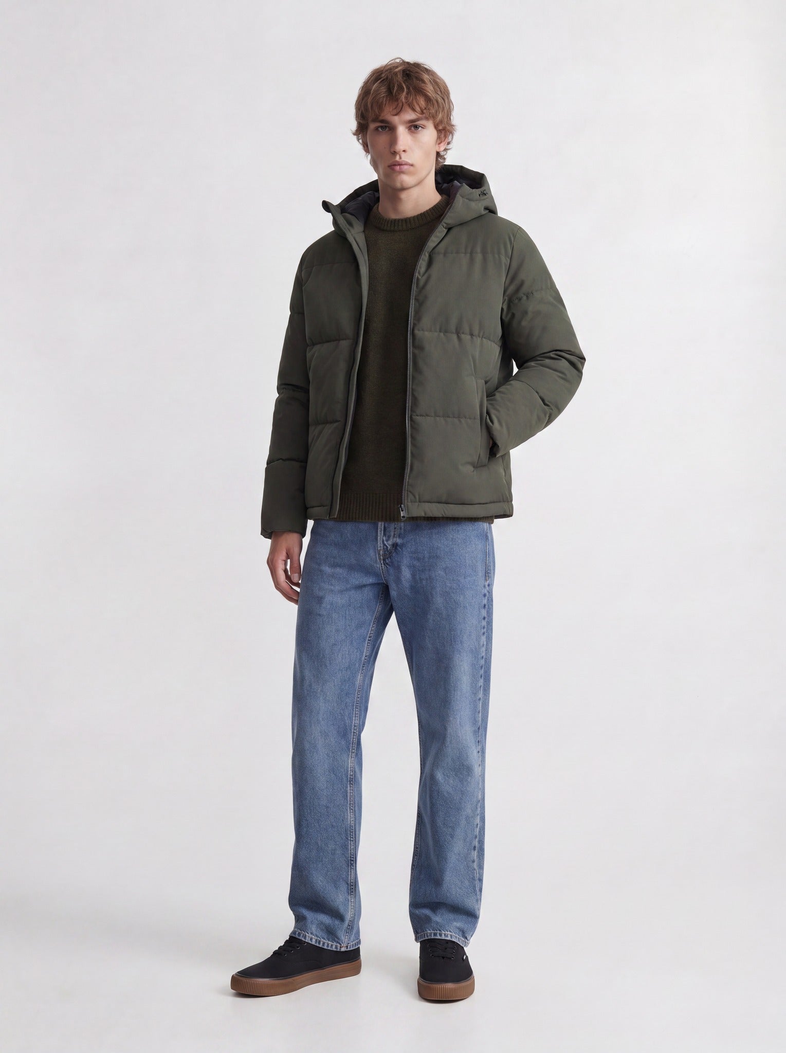 JACK & JONES Galaxy Puffer Jacket in Rosin full length view
