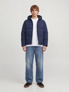 JACK & JONES Galaxy Puffer Jacket in Sky Captain full length view