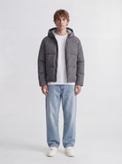 JACK & JONES Galaxy Puffer Jacket in Asphalt angled view on model