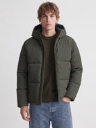 JACK & JONES Galaxy Puffer Jacket in Rosin on model