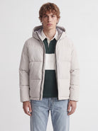 JACK & JONES Galaxy Puffer Jacket in Moonbeam on model