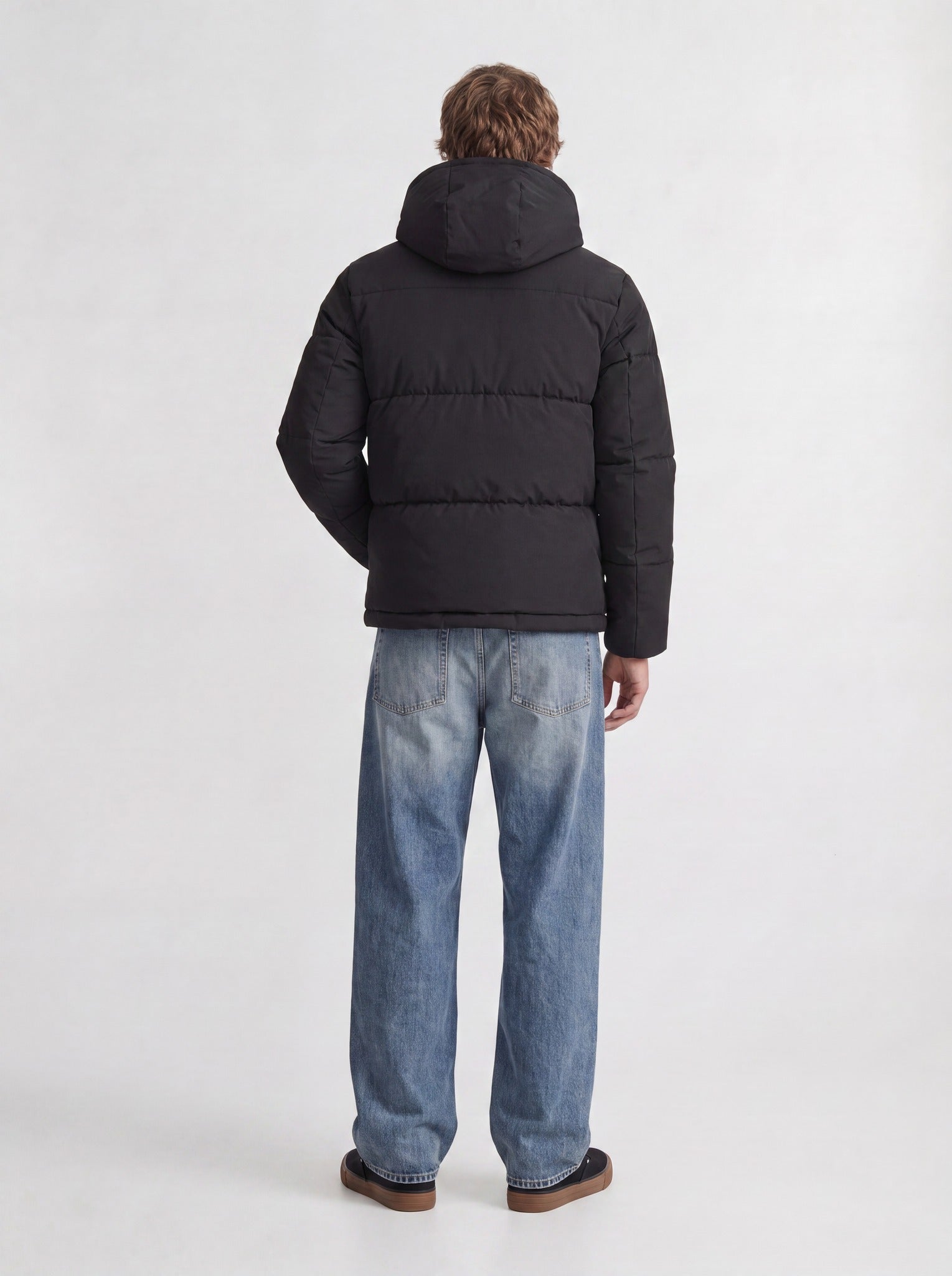 JACK & JONES Galaxy Puffer Jacket in Black back view on model