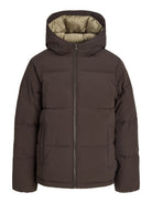 Front product view of the Jack Jones Junior Galaxy Boys Puffer Jacket in Java