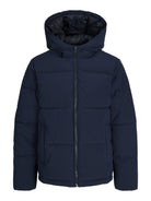 Front product view of the Jack Jones Junior Galaxy Boys Puffer Jacket in Sky Captain