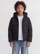 Jack Jones Junior Galaxy Boys Puffer Jacket in Black full length view