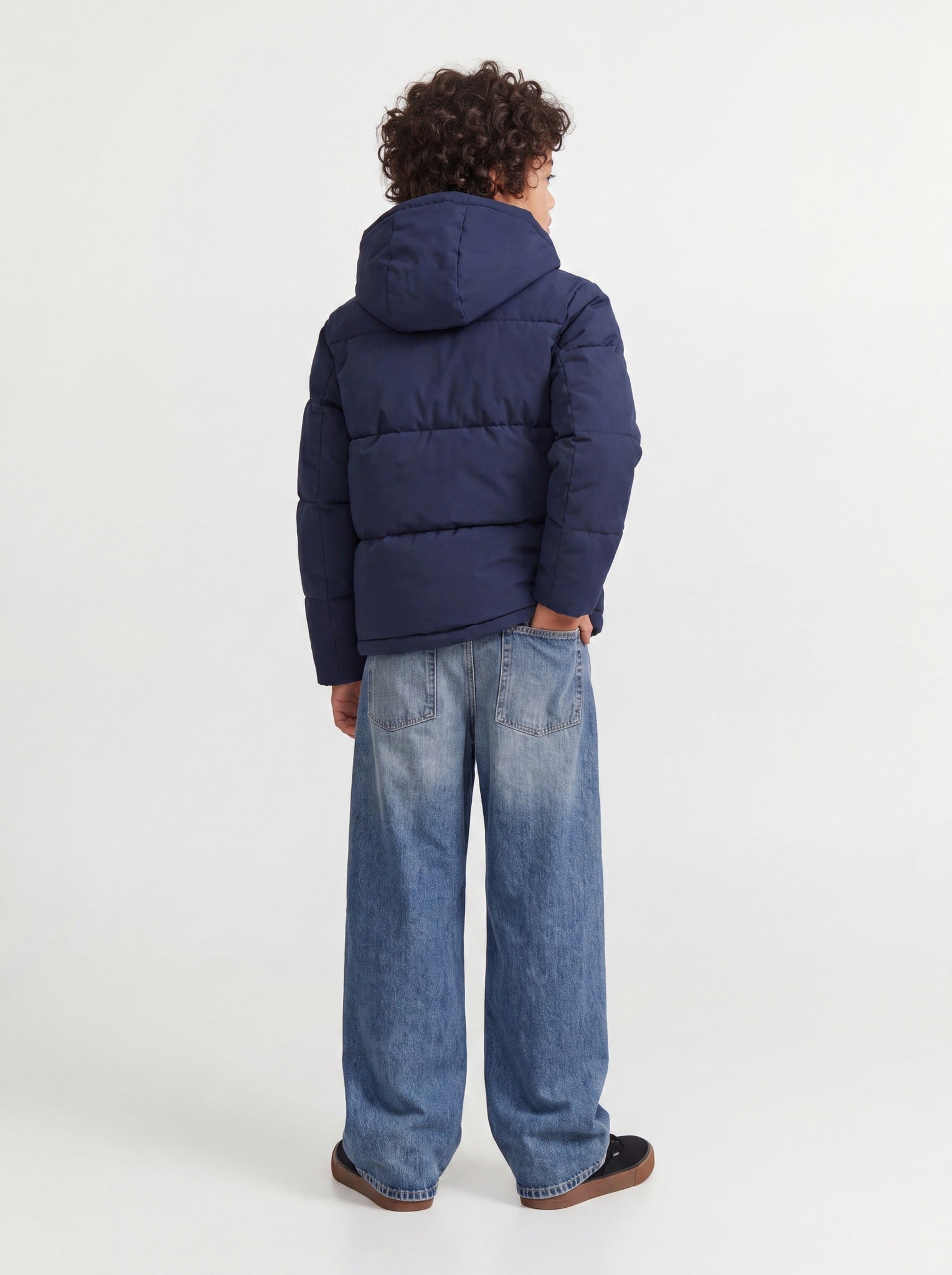 Back view of the Jack Jones Junior Galaxy Boys Puffer Jacket in Sky Captain
