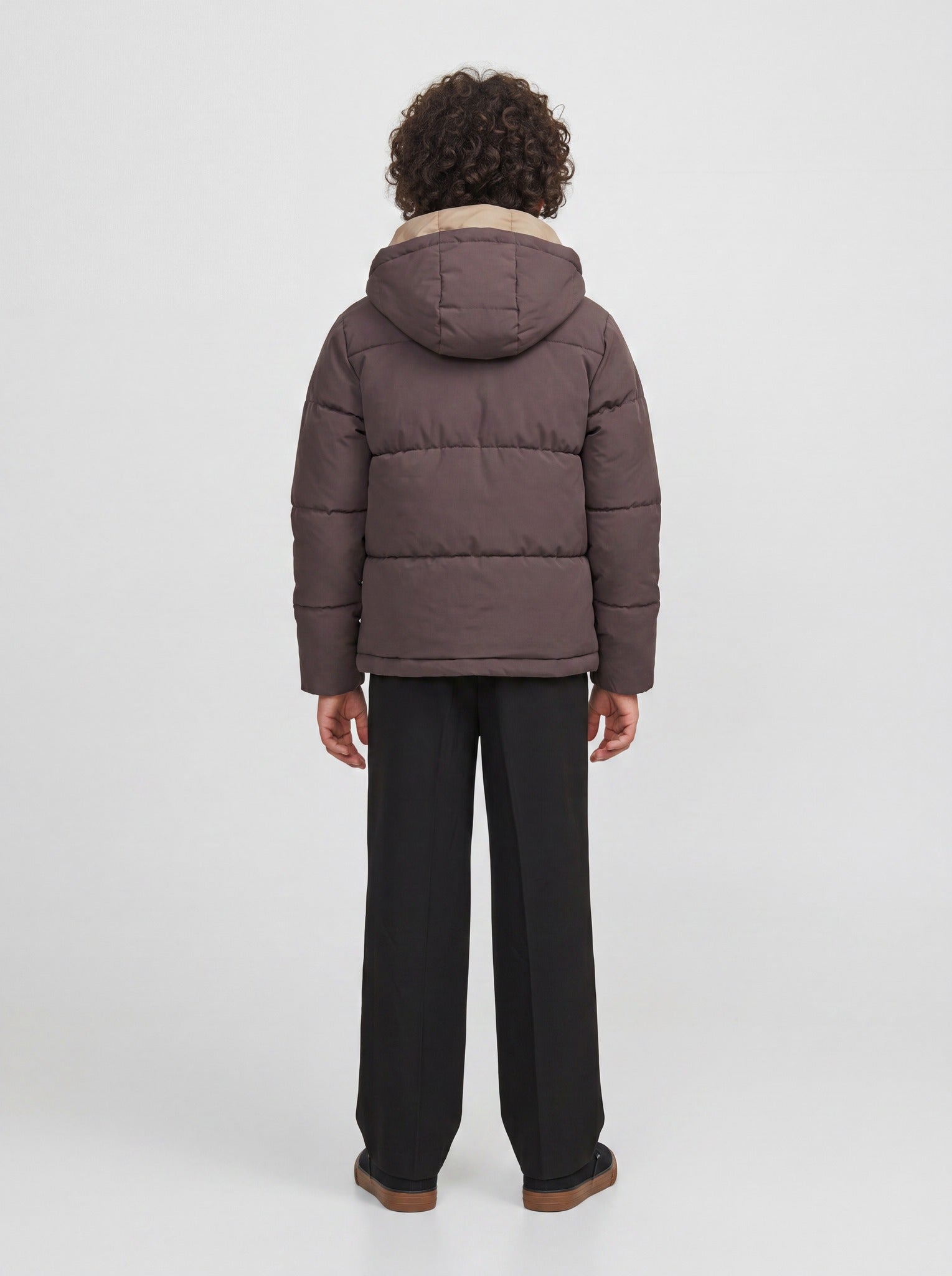 Back view of the Jack Jones Junior Galaxy Boys Puffer Jacket in Java