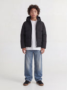 Jack Jones Junior Galaxy Boys Puffer Jacket in Black upper body view