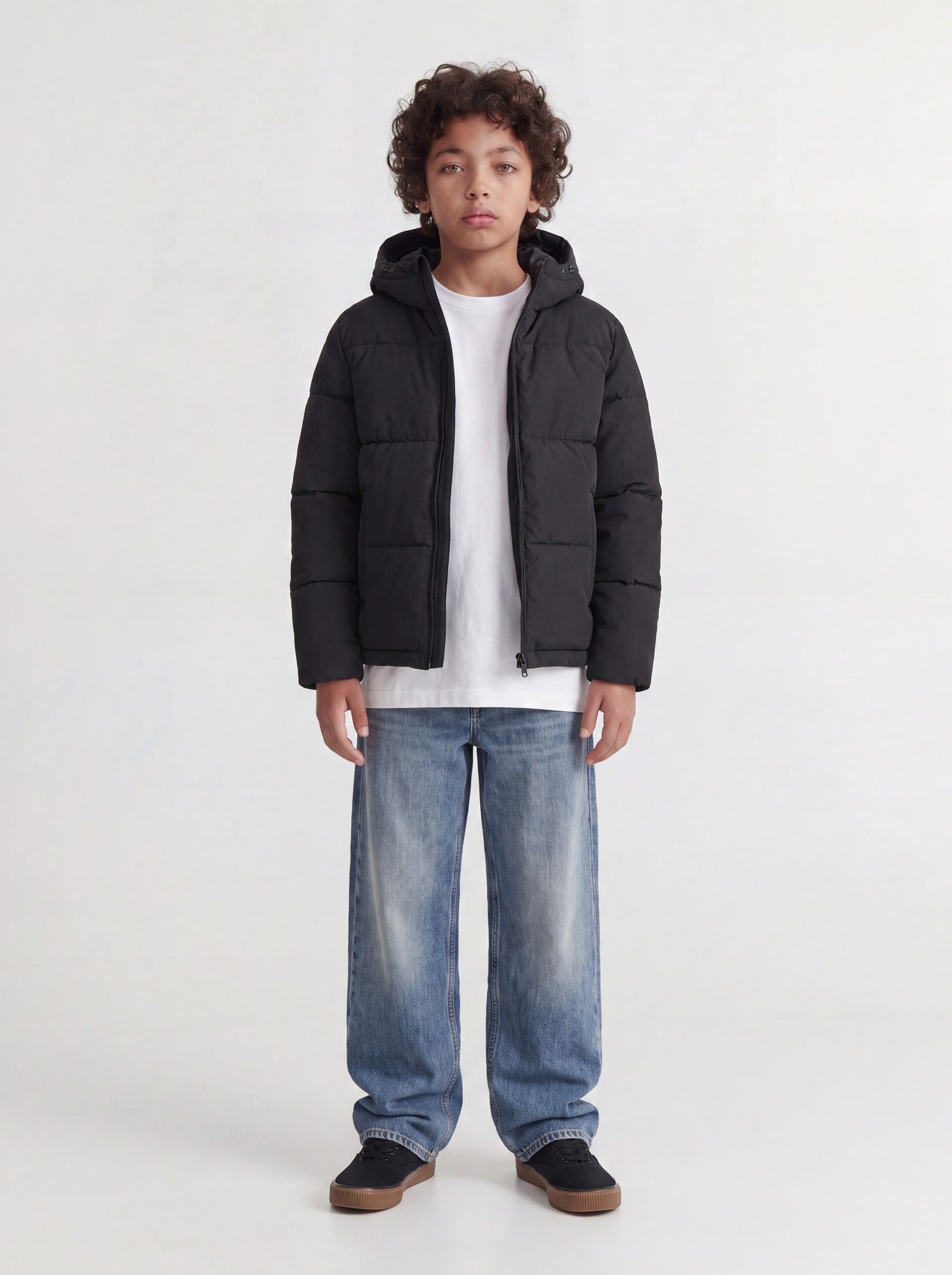 Jack Jones Junior Galaxy Boys Puffer Jacket in Black upper body view