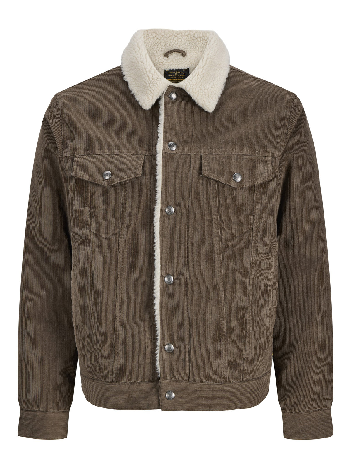 JACK & JONES Connor Corduroy Trucker Jacket in Walnut front view