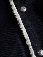 JACK & JONES Connor Corduroy Trucker Jacket in Dark Navy fleece trim and button detail